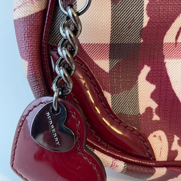 Burberry Burgundy and Cream Heart Shoulder Bag - Picture 3 of 7